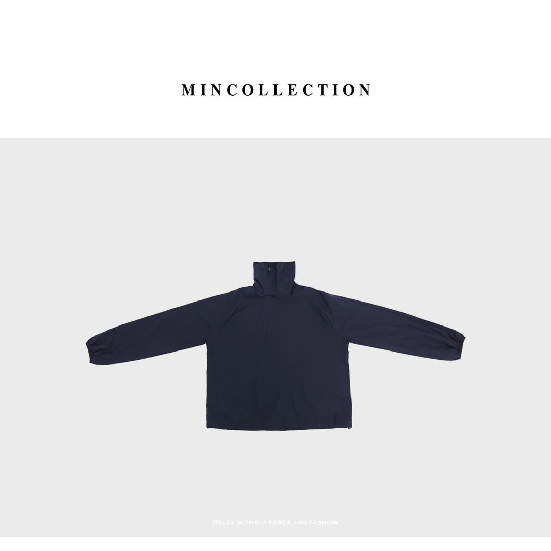 DE Mincollection藏青高领套头/山系高领拉链解构棉质长袖套头衫