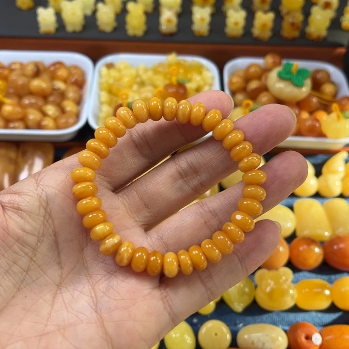 琥珀未镶嵌裸石卡8加老蜡算盘珠手串精工微瑕漏