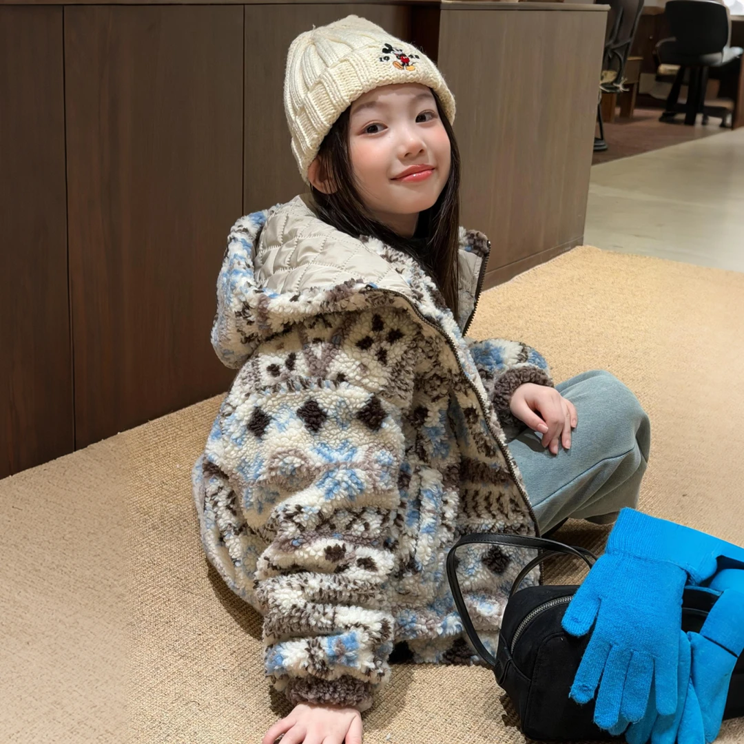 女童费尔岛毛毛衣2025新款秋冬儿童毛绒外套立领圆领亲子保暖上衣