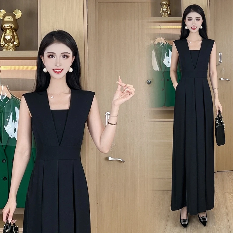 2025夏季新款收腰显瘦洋气轻奢风高级感气质方领裙裤背带裤#DY591