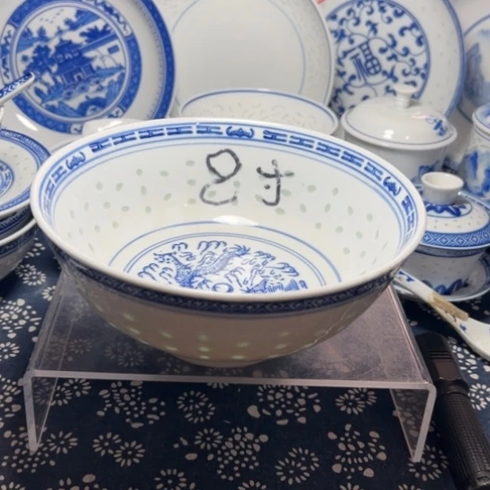 碗青花玲珑8寸汤碗