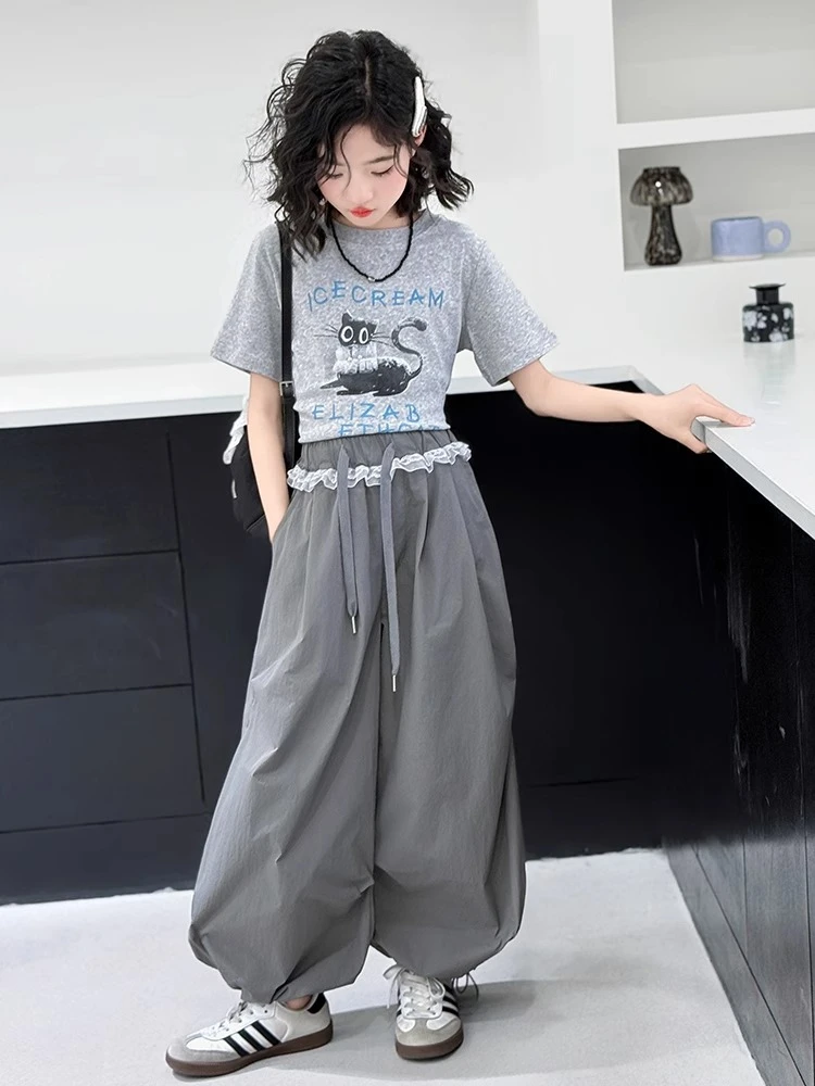 女童网红炸街套装夏装2025新款大童韩版时髦洋气阔腿裙裤儿童衣服