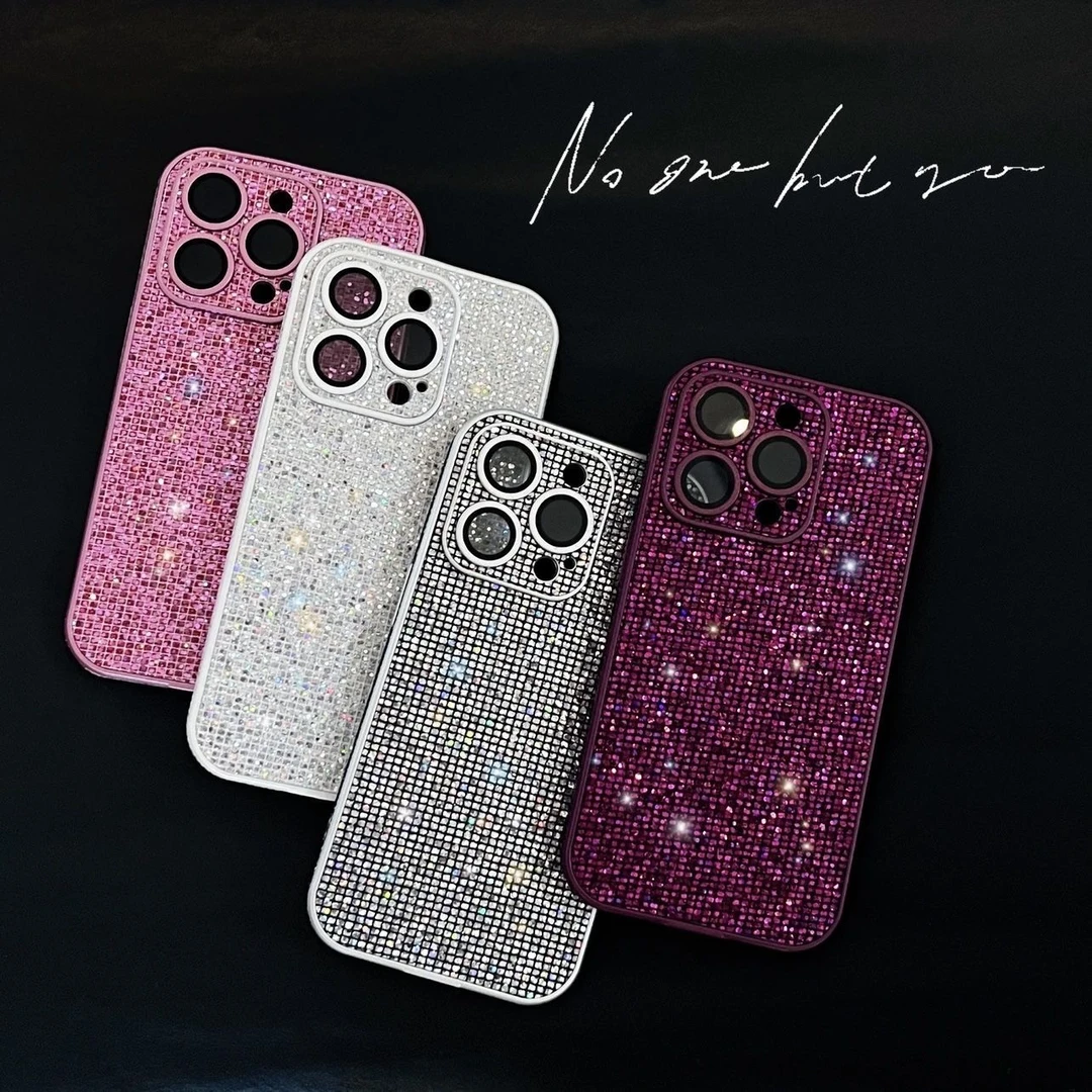 高颜值镜头膜镶钻适用iPhone16promax手机壳苹果13纯色15女12/14P