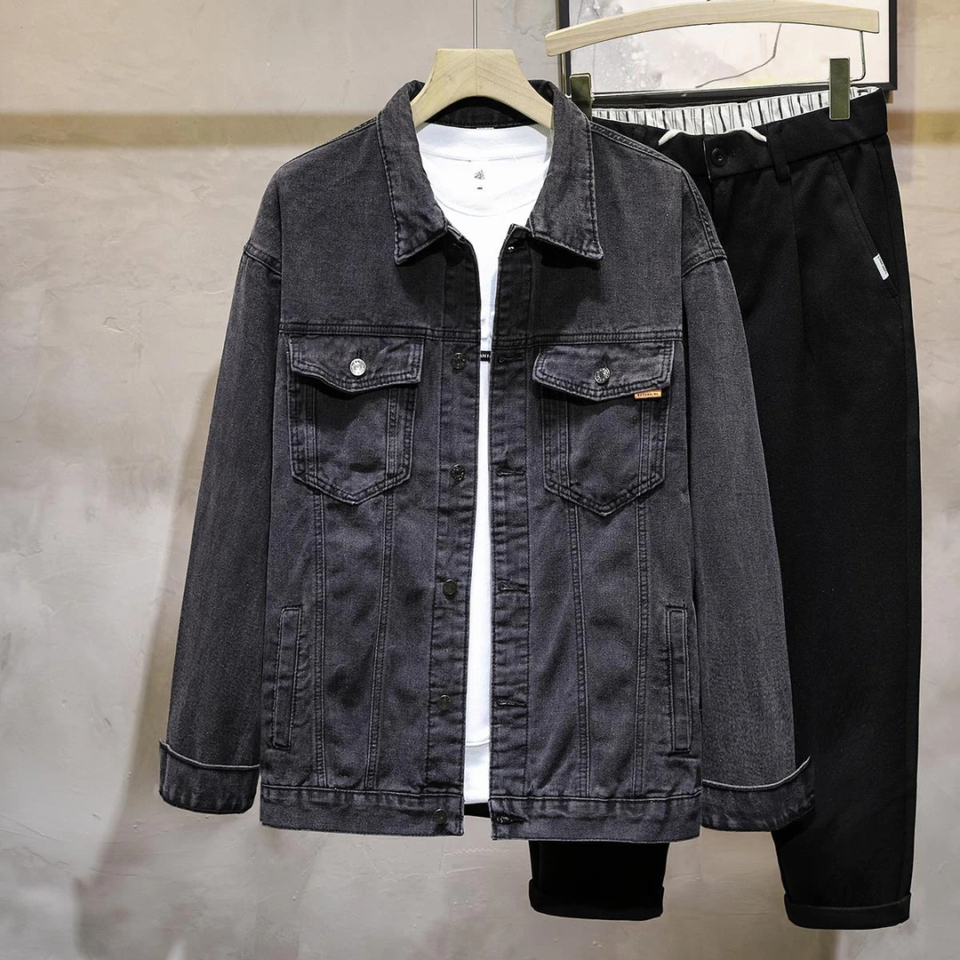 复古水洗牛仔外套男春秋季新款宽松潮牌痞帅韩版潮流休闲夹克上衣