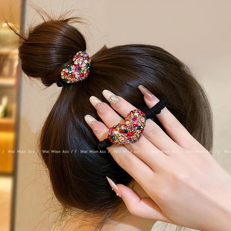 彩色捷克钻发圈爱心发绳丸子头高级感发饰女高弹力皮筋扎头发发绳