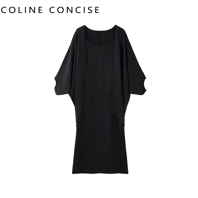 COLINE CONCISE 25SS 蝙蝠袖外套吊带铜氨丝连衣裙套装