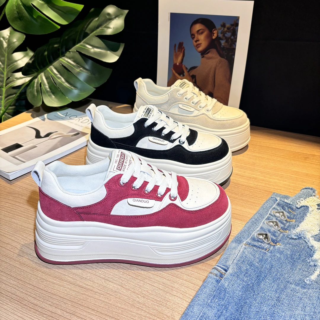 【增高7cm】2024秋冬百搭时尚反绒皮小板鞋女百搭厚底运动休闲鞋子