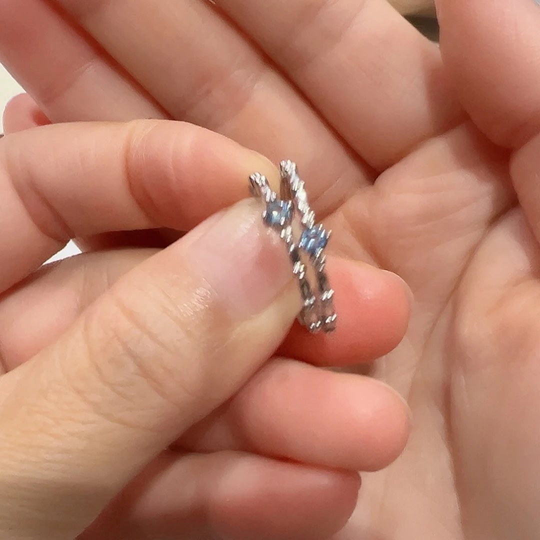 海蓝宝石戒圈银S925镶嵌开口戒