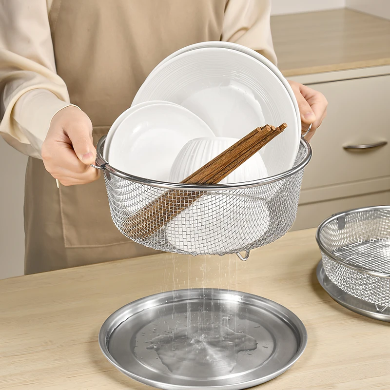 日式不锈钢家用蔬果沥水网厨房餐具清洁收纳篮水槽沥水盘子整理篮