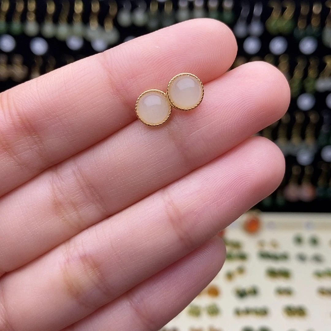 和田玉银S925镶嵌耳饰