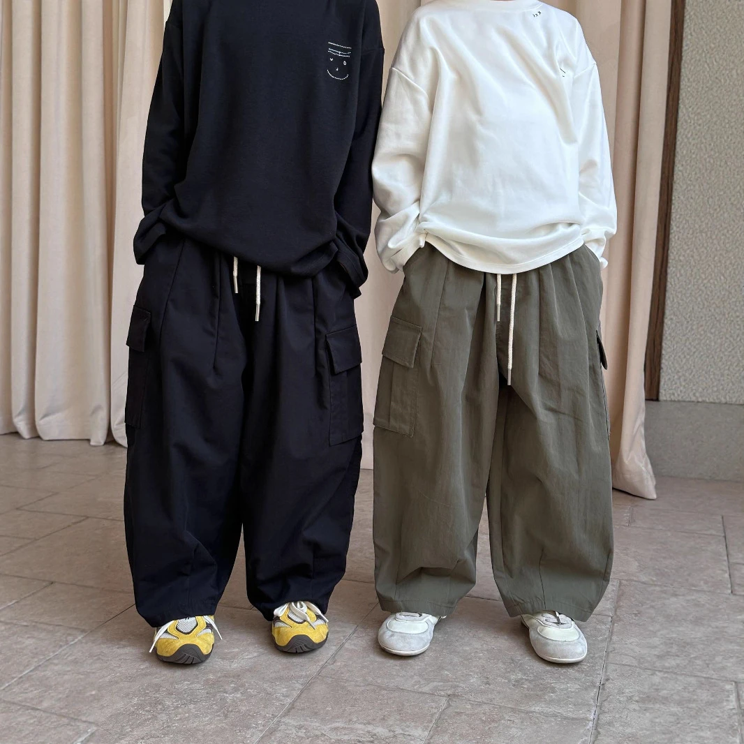秋季童裤新款时尚工装裤男童休闲宽松侧口袋长裤洋气潮阔腿裤裤子