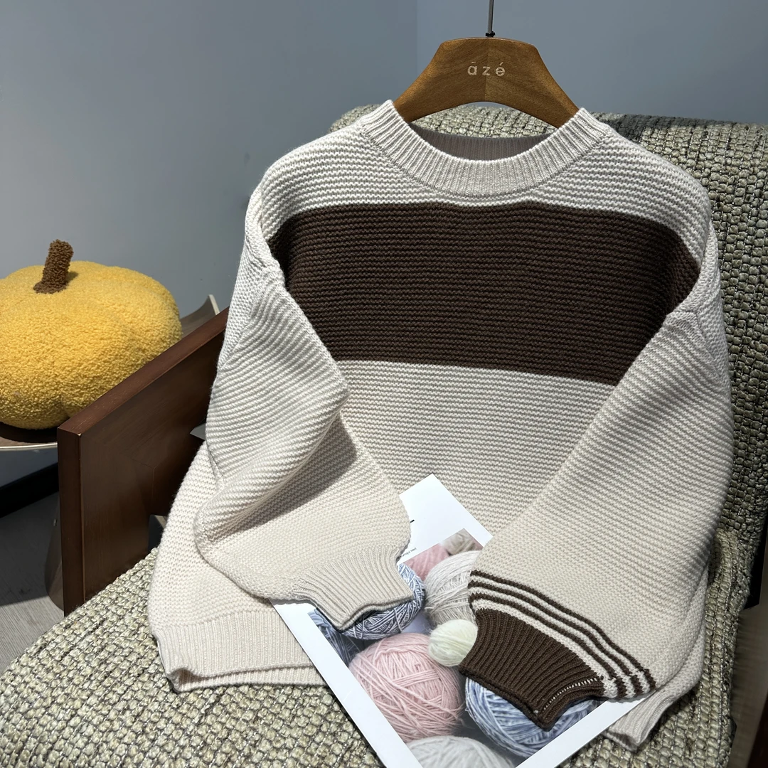 长袖针织时尚女士条纹圆领秋冬拼色WH-D73