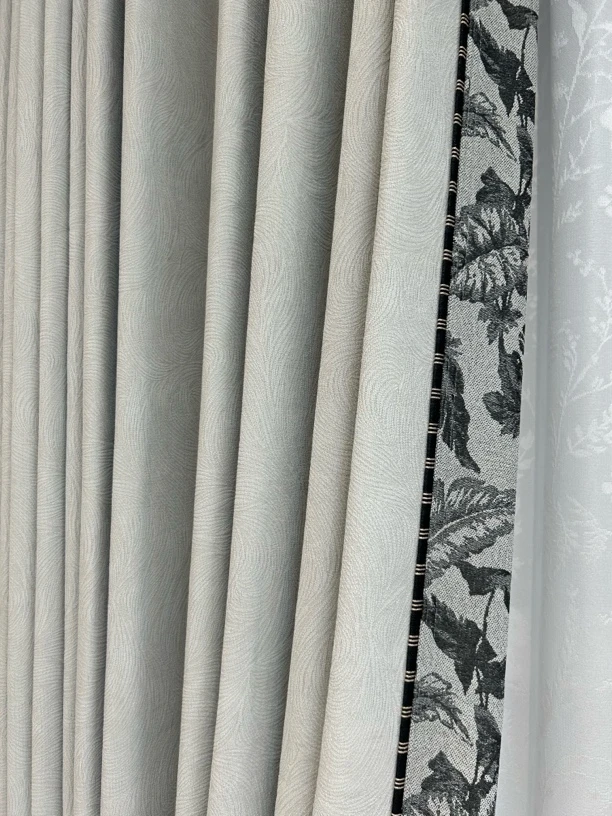 煜宁 雪尼尔高级灰 色织提花成品加厚布帘【高温定型】