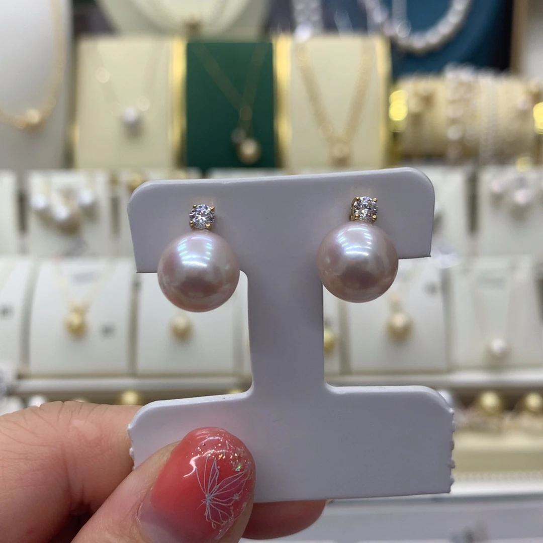 淡水珍珠耳饰18K金镶嵌10-11