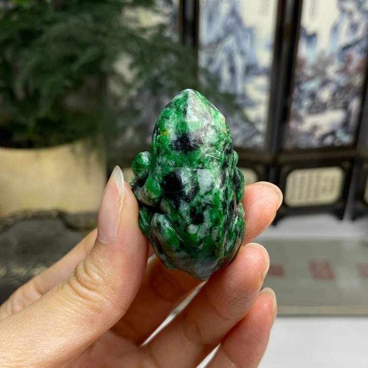 毛货 藓加绿辣色呱呱来财挂件摆件  天然翡翠A货