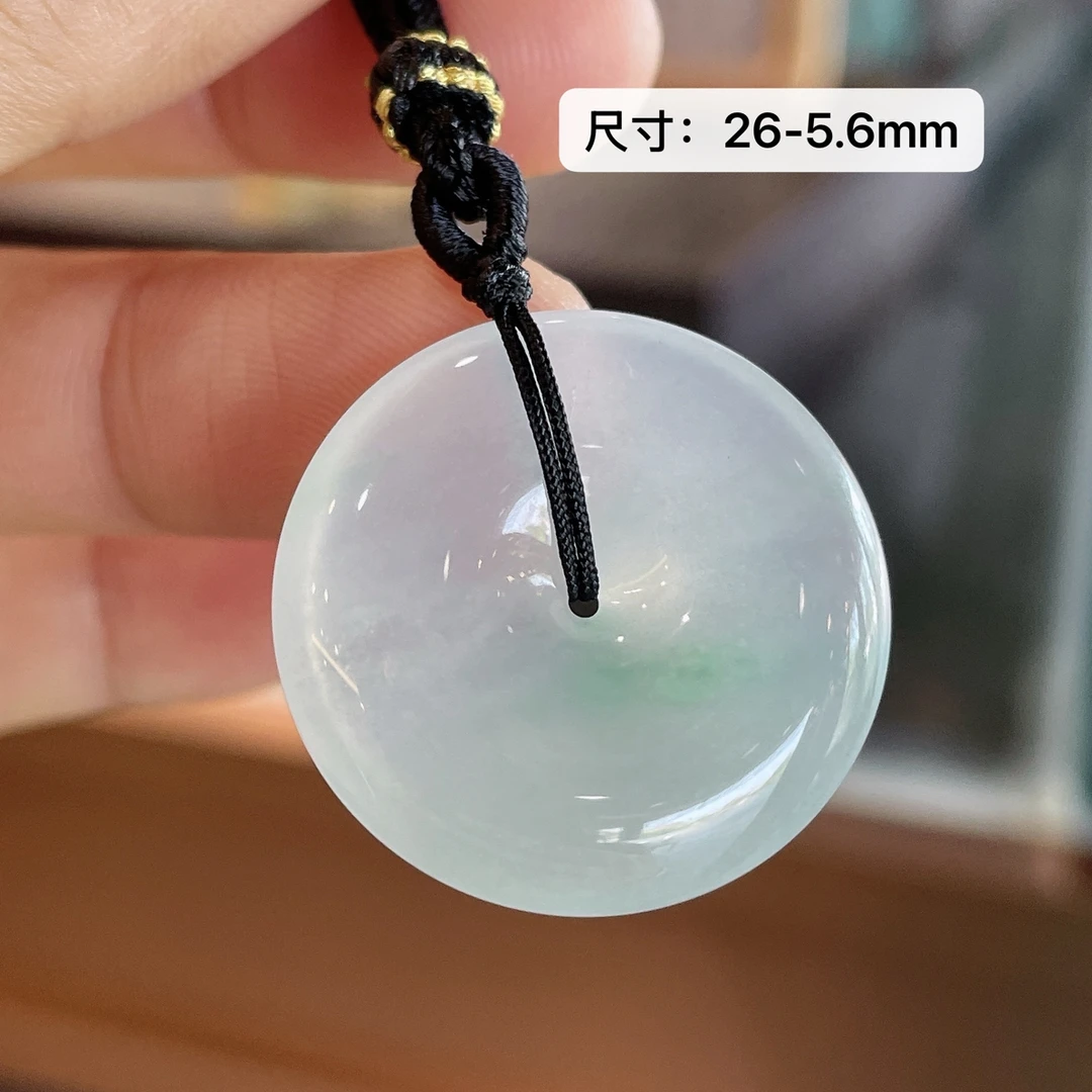 冰种起胶飘花翡翠平安扣吊坠