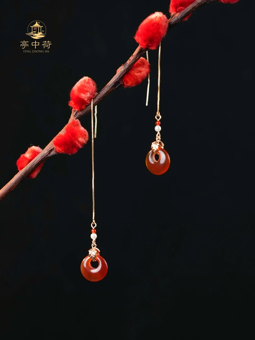 铜合金耳饰 亭中荷【凤栖梧】耳饰原创古风手工唐风民族风古装