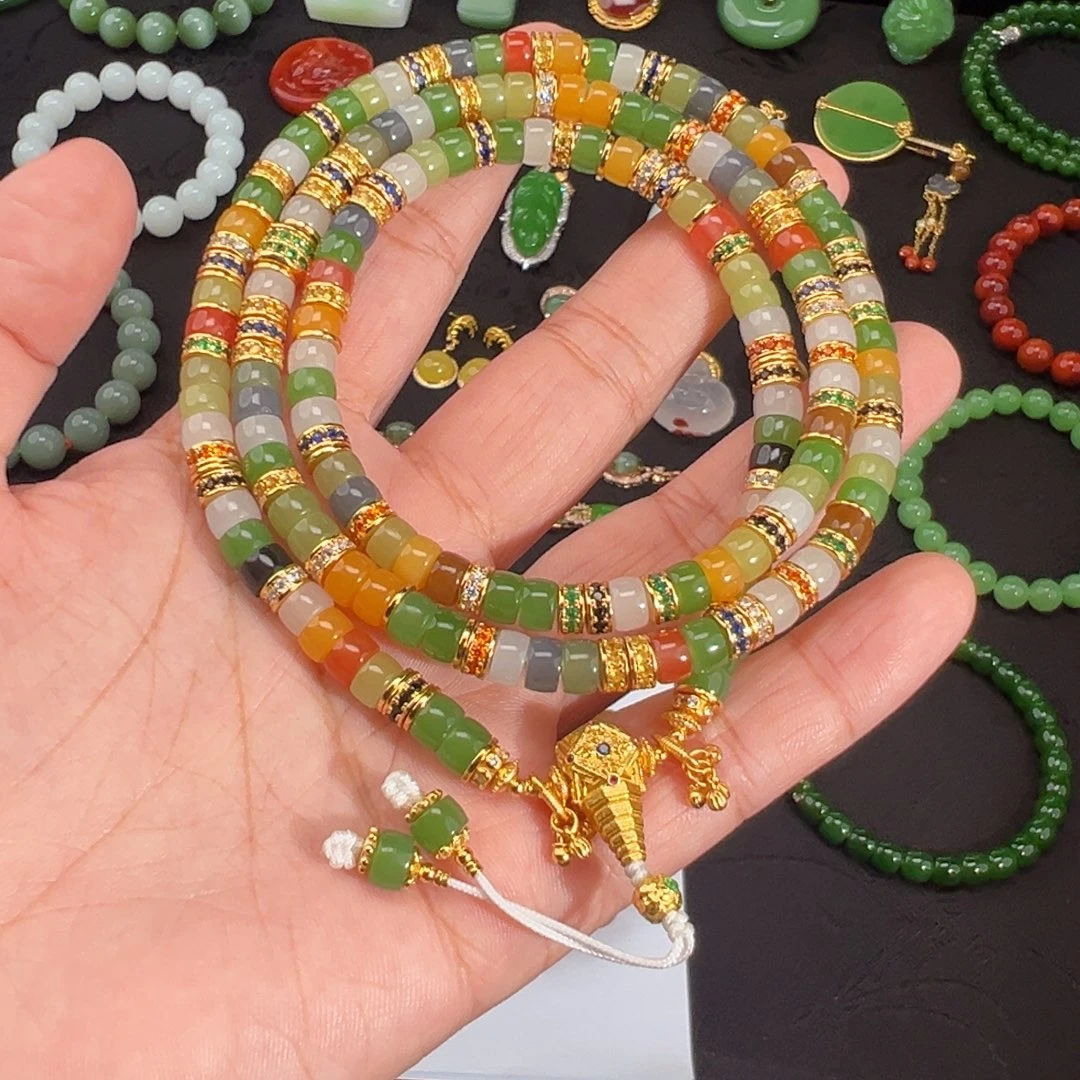 和田玉未镶嵌颈饰多巴胺药片珠珠串