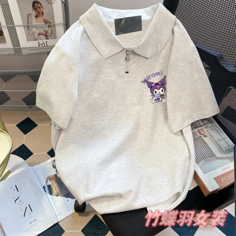 美式设计感半拉链纯棉短袖t恤女装夏季宽松百搭学院风polo领上衣