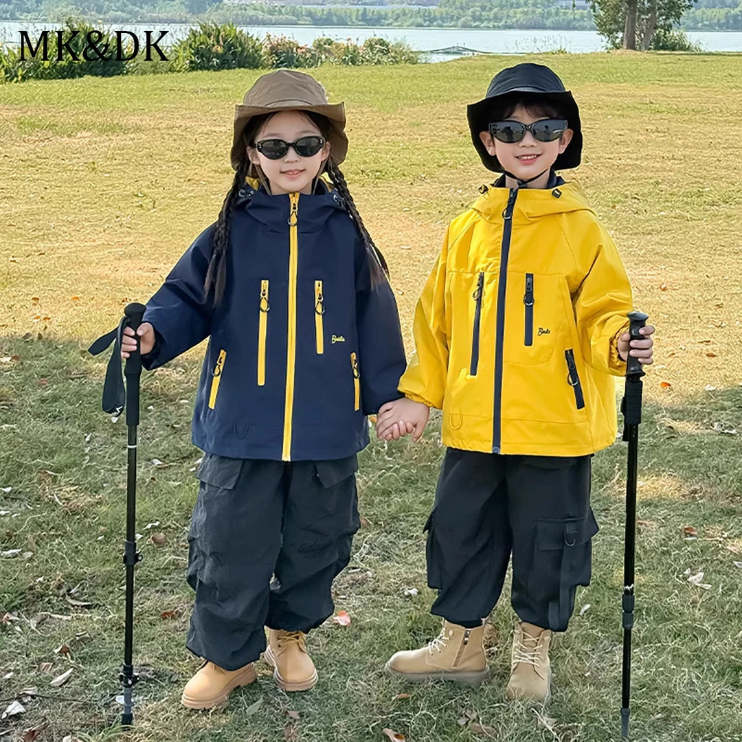 MK&DK男童户外冲锋衣2025新款洋气女童春秋款外套儿童三合一上衣