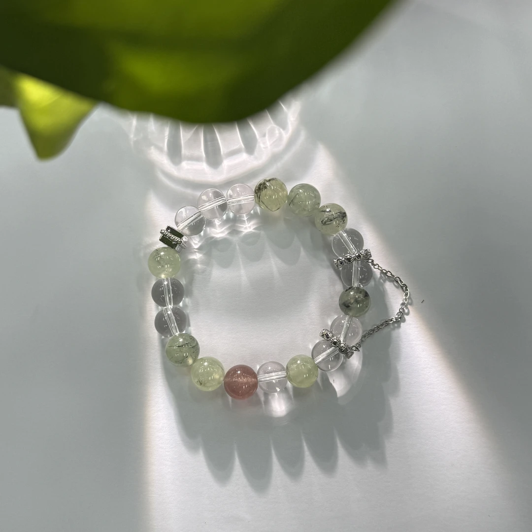 天然绿水晶白水晶百搭小众手串 3002