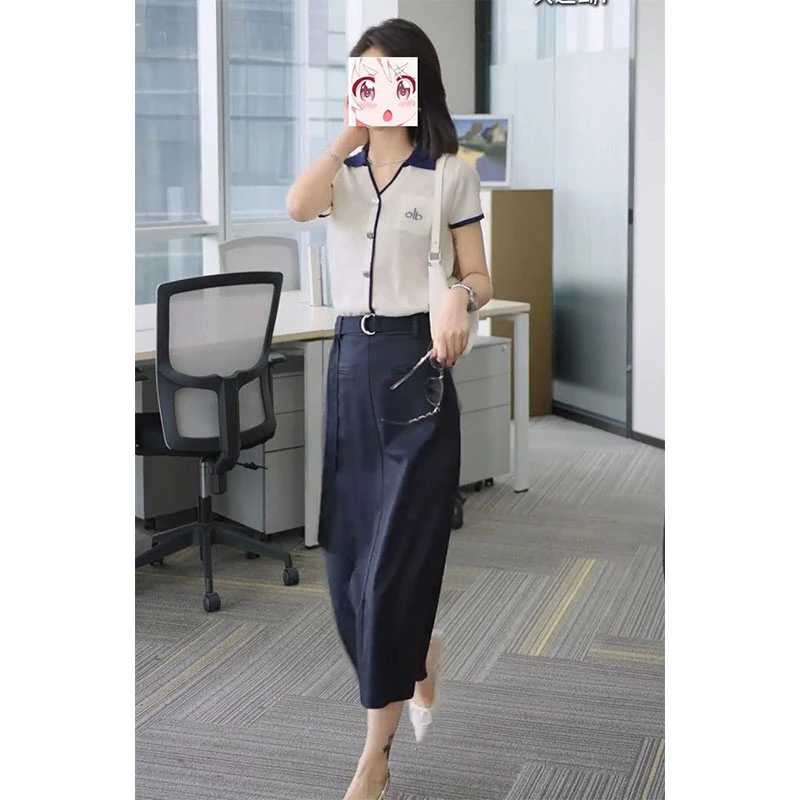 时尚夏季轻熟风气质套装女2025新款撞色翻领短袖上衣高级感两件套
