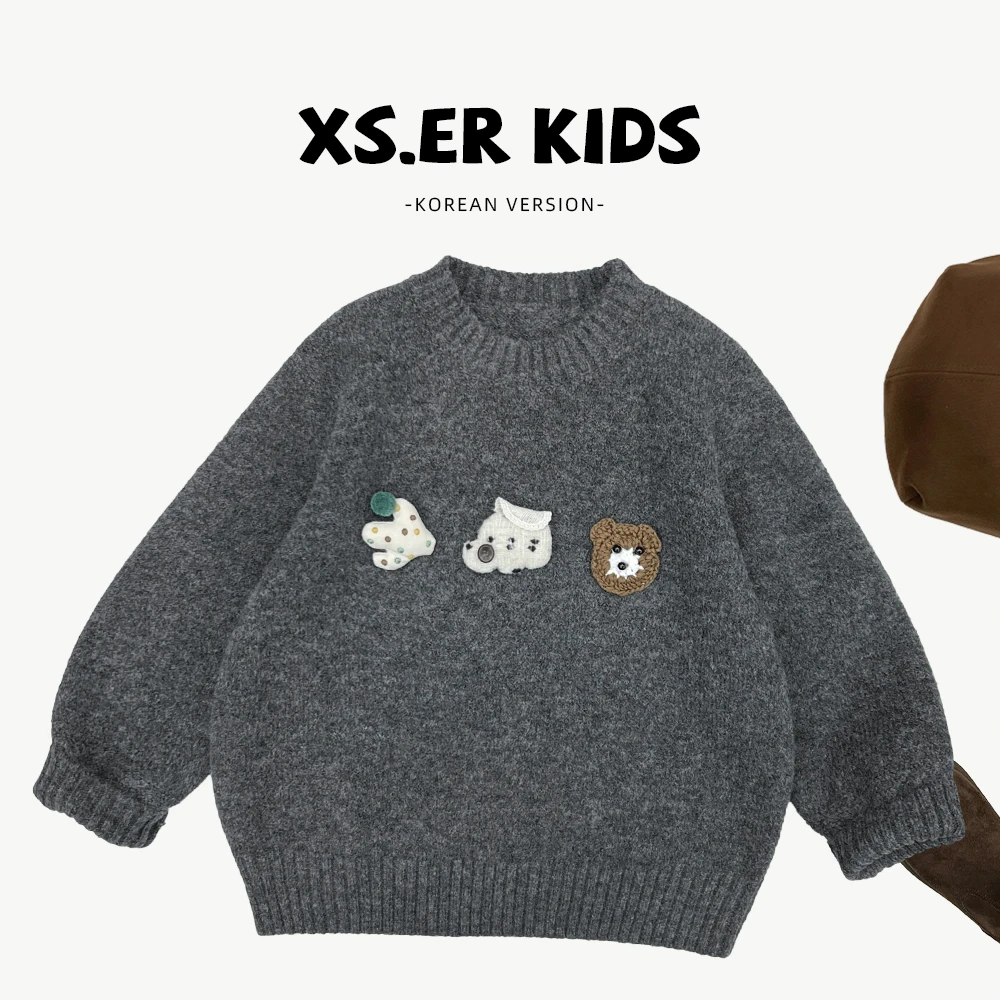 冬装儿童时尚韩版卡通童趣立体玩偶加厚保暖毛衣HBB8737