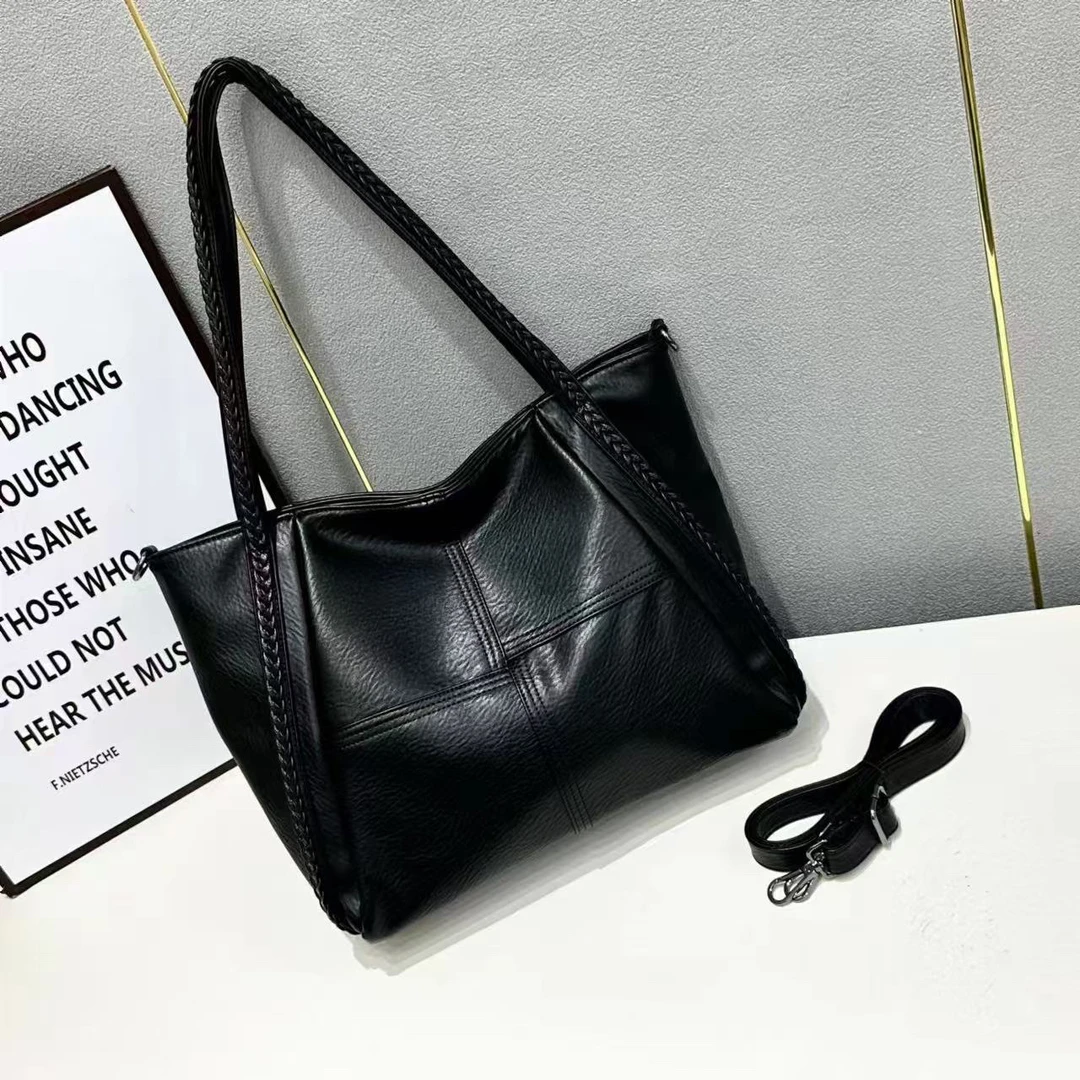 新款简约大容量时尚百搭通勤单肩麻花辫托特女包四块5113