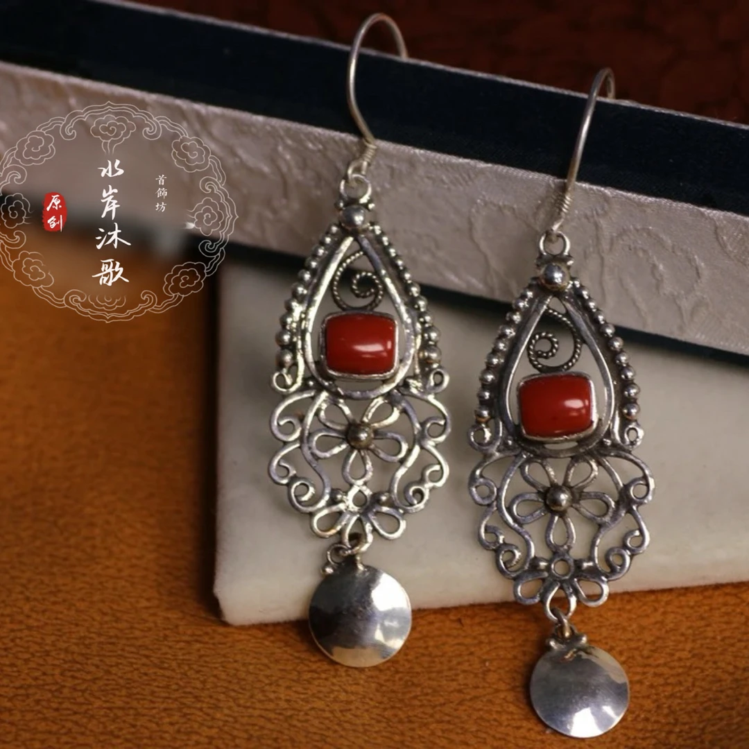 足银耳饰 老旭日蒙古元素手工足银耳环耳饰 920