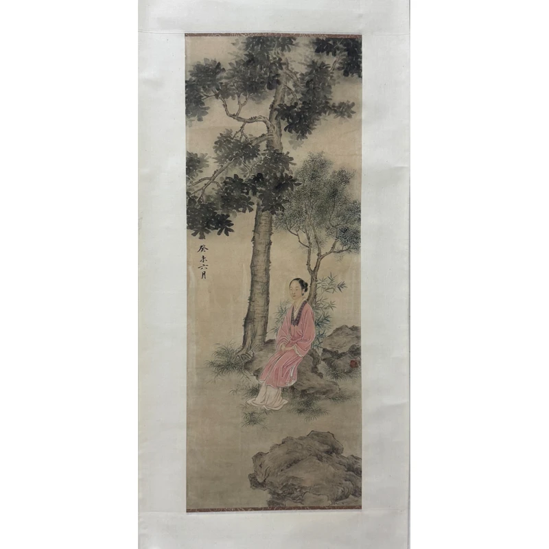 F16 《松下仕女》   70x26cm   纸本立轴