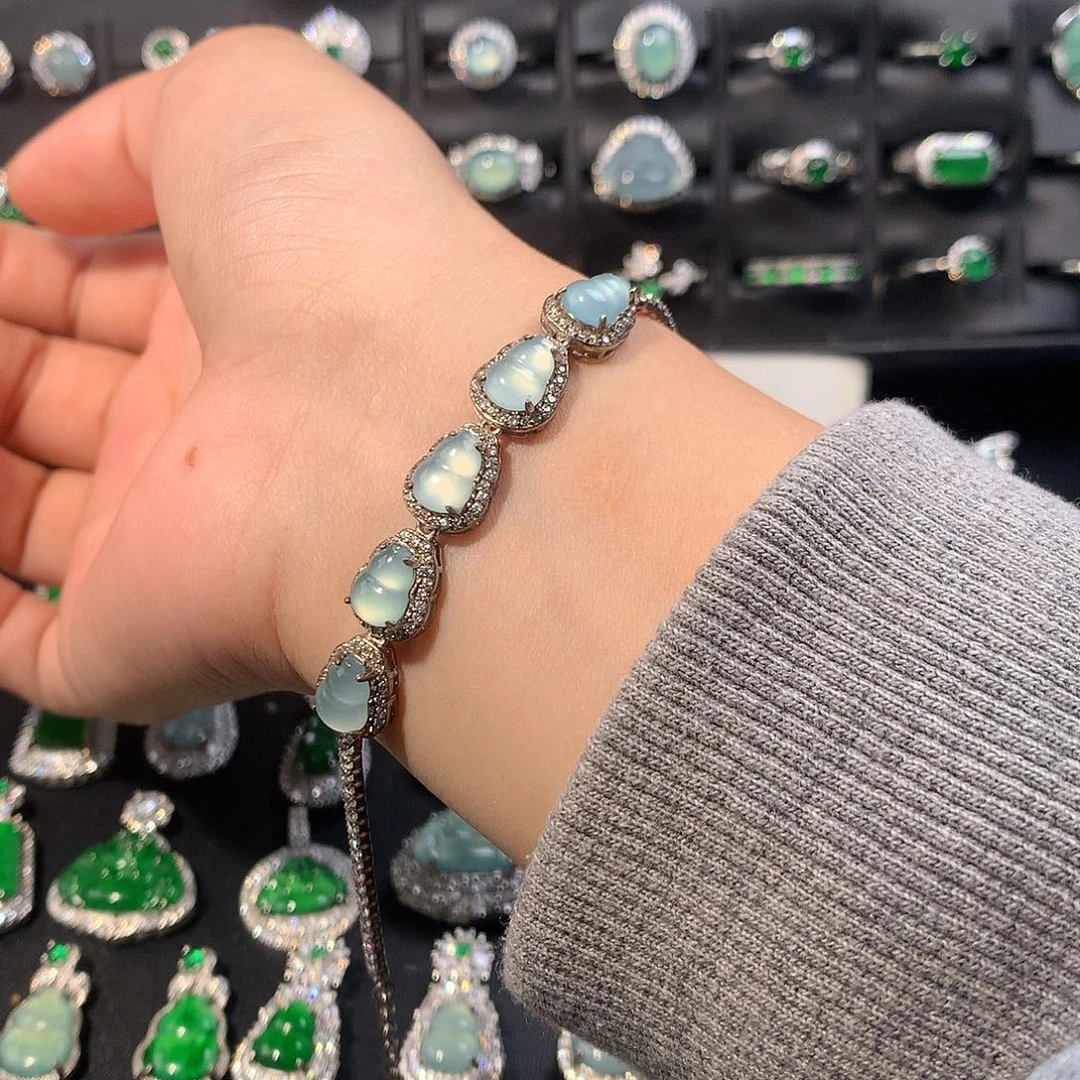 翡翠银S925镶嵌手链手链