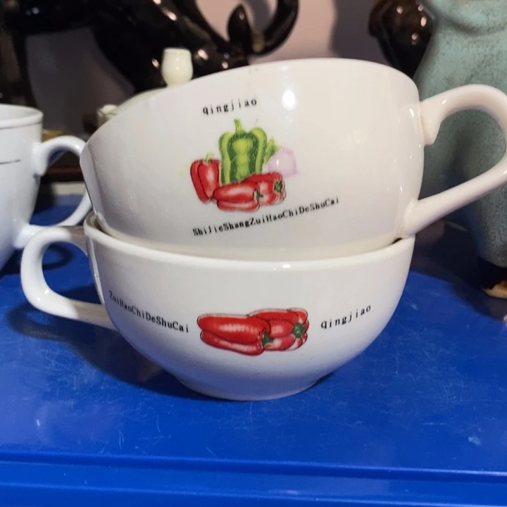 瓷片二厂白玫牌早餐杯一对