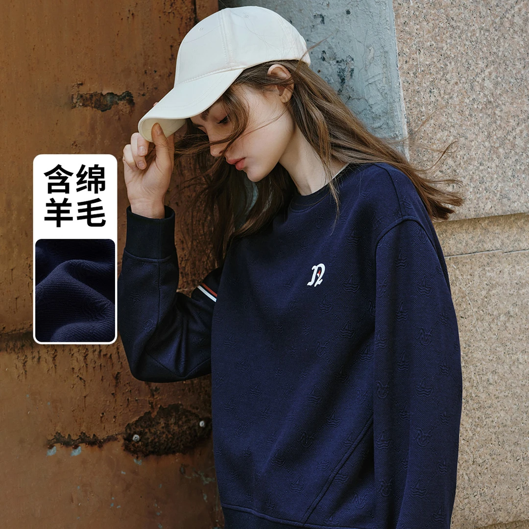 [含绵羊毛]navigare意大利小帆船提花肌理卫衣女运动休闲圆领秋装