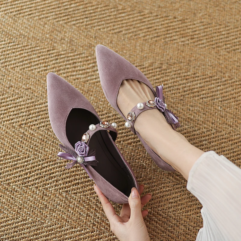 4.5cm温柔蝴蝶结玛丽珍单鞋内增高尖头浅口小皮鞋百搭坡跟配裙子