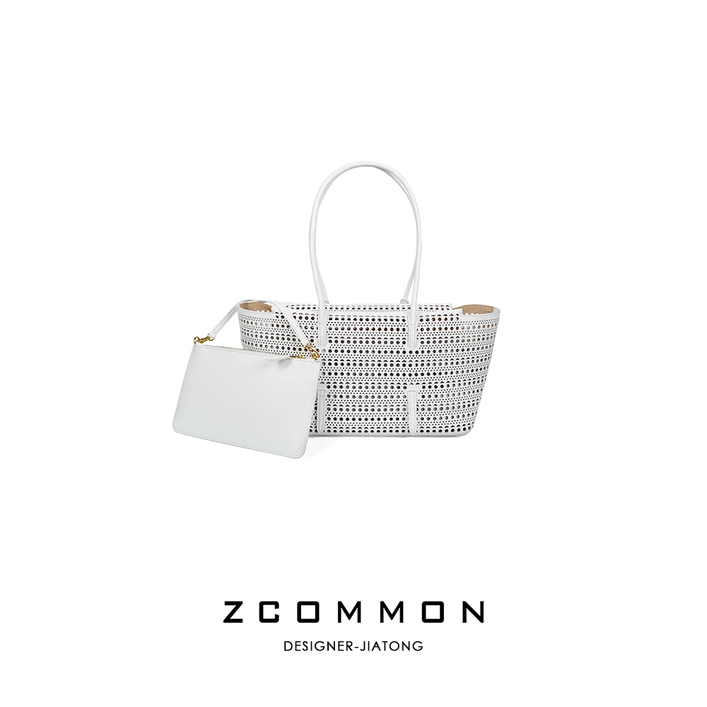 设计师嘉桐白色气质镂空激光雕花饺子包女士百搭单肩包 2511148