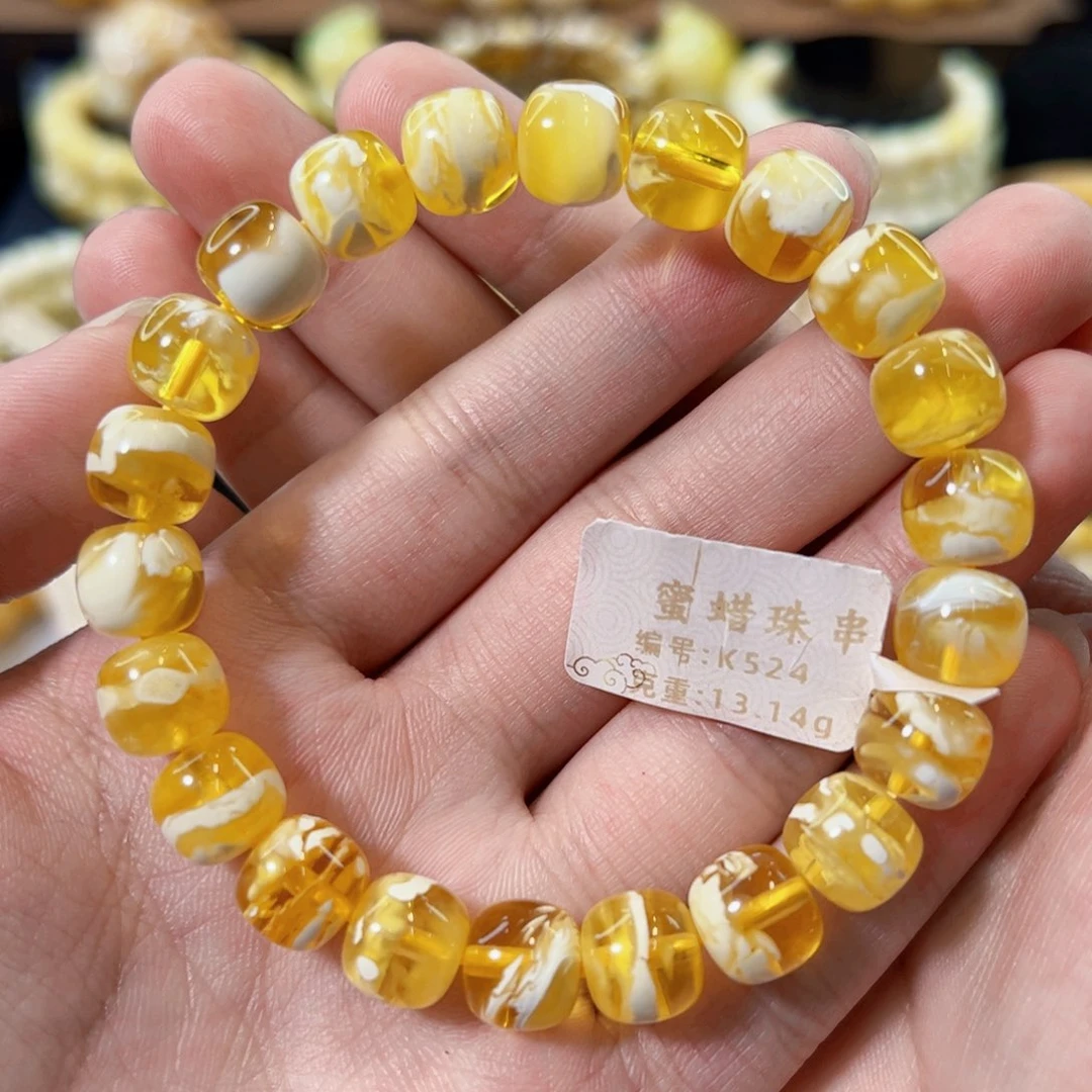 裸石琥珀未镶嵌10mm金瓷白溶洞老型手串