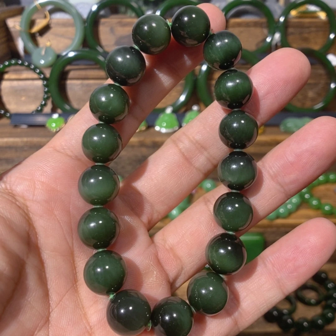 【闪购商品】吊坠(不含链)未镶嵌和田玉阿富汗黑猫眼手串12