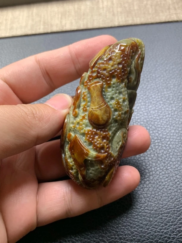 红翡八破图手把件缅甸天然翡翠A货