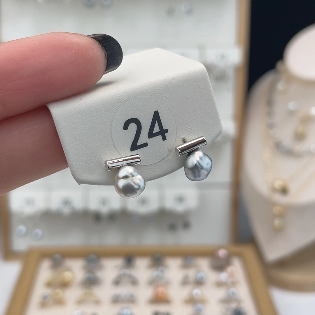 海水珍珠耳饰银S925镶嵌