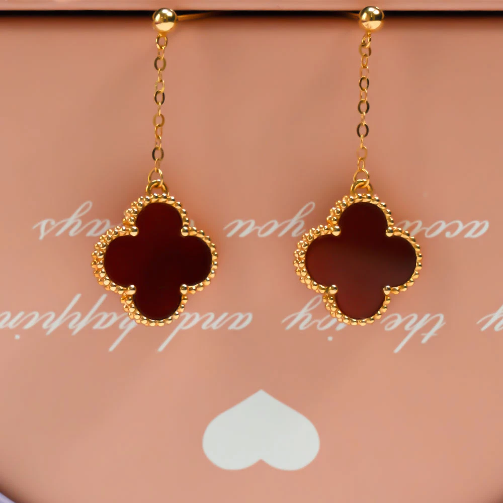 单花 红玛瑙耳线耳饰 15mm 18k金镶嵌k黄k玫 经典百搭优雅