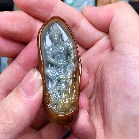 翡翠未镶嵌颈饰一**行缅甸翡翠手工雕刻不动明王