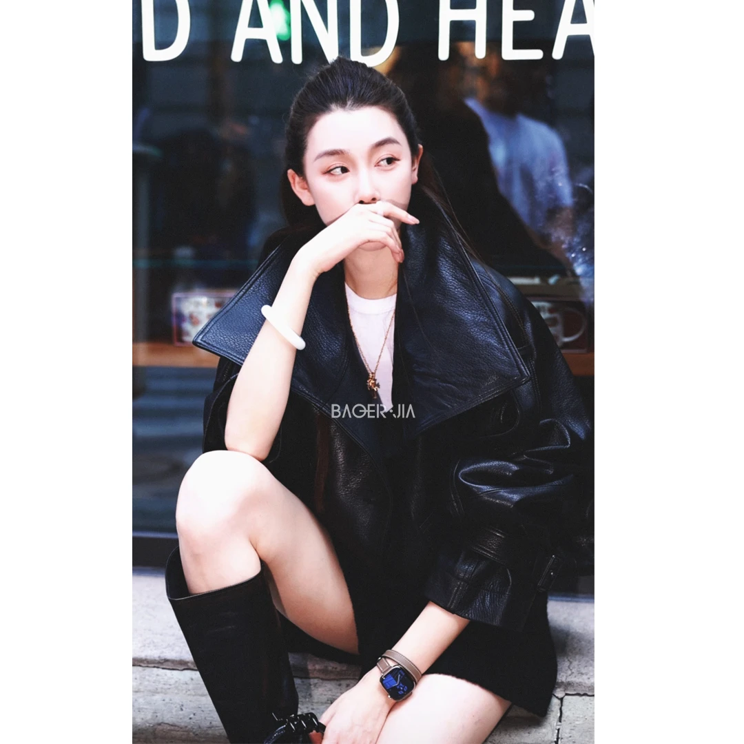 39-【黑武士】宝儿家含幂BA140225410冬季款山羊皮天然纹路酷飒外套