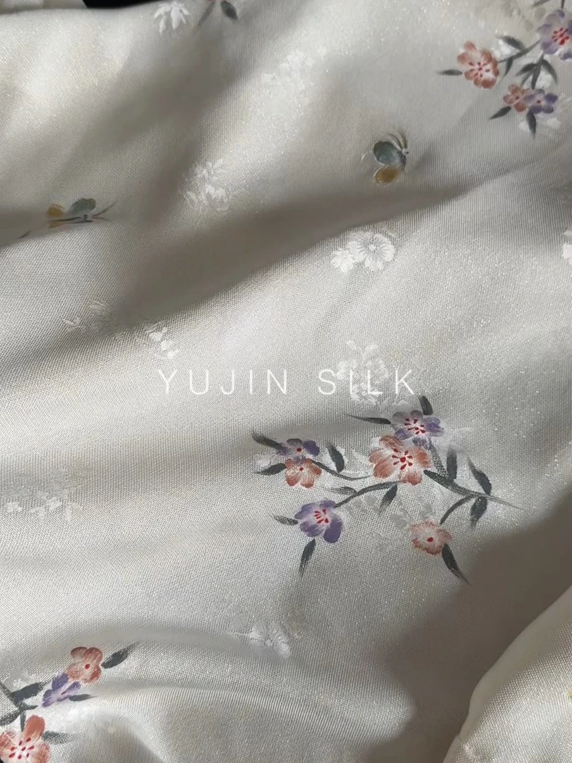 「桃金娘」YUJIN SILK 手绘织金萝桑蚕丝140门幅19姆米