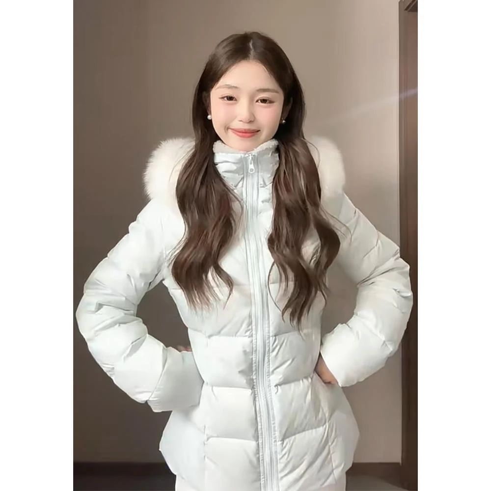 极寒断码羽绒韩版气质修身毛领连帽羽绒服女冬季新款高级感收腰衣