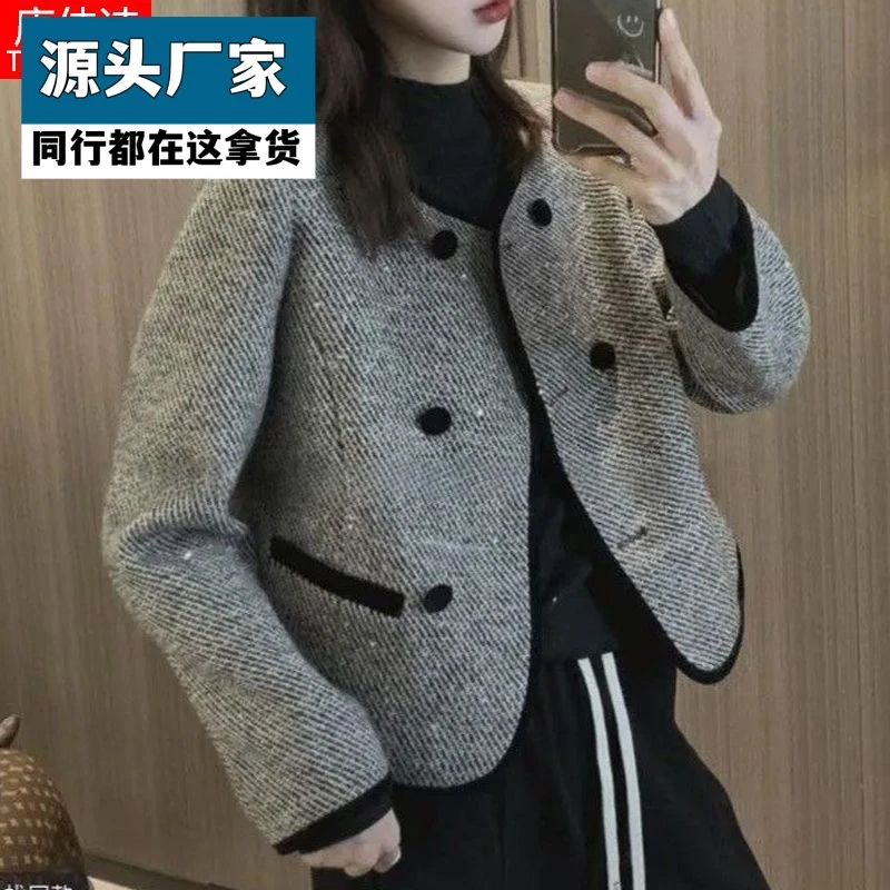 梵乐芬春季新款设计感圆领小香风外套女时尚减龄名媛小个子百搭外