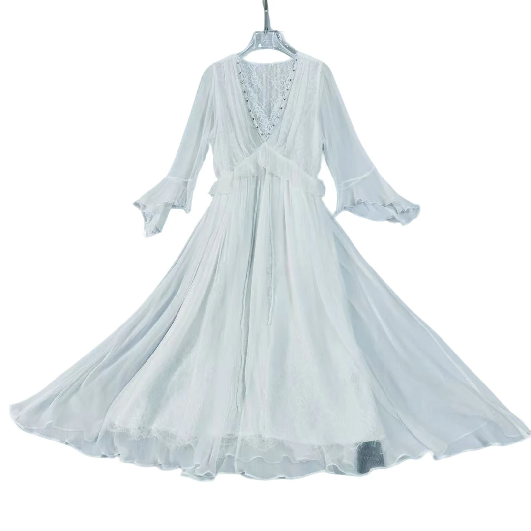 【白月光】SY 2025妍姐真丝夏新款高端气质真丝连衣裙 白色 24108