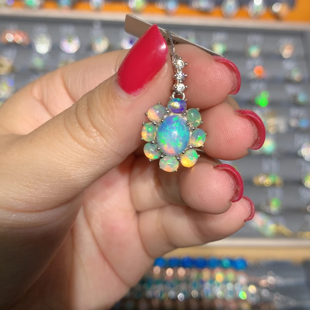 银S925镶嵌欧泊欧泊万能扣吊坠l