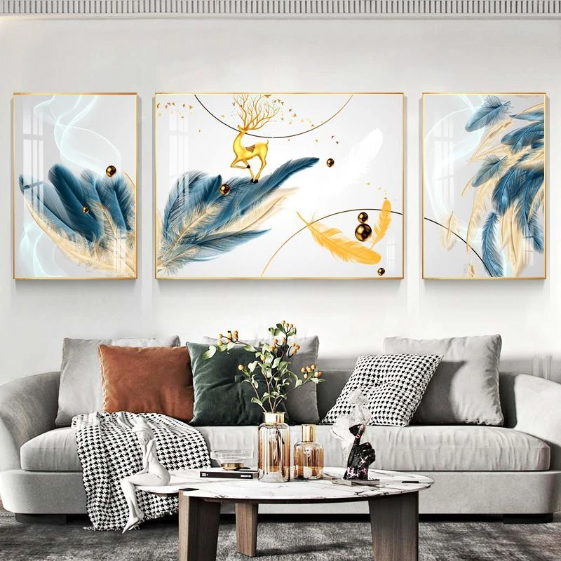 北欧轻奢三联画客厅装饰画现代简约沙发背景墙装饰画壁画高档挂画