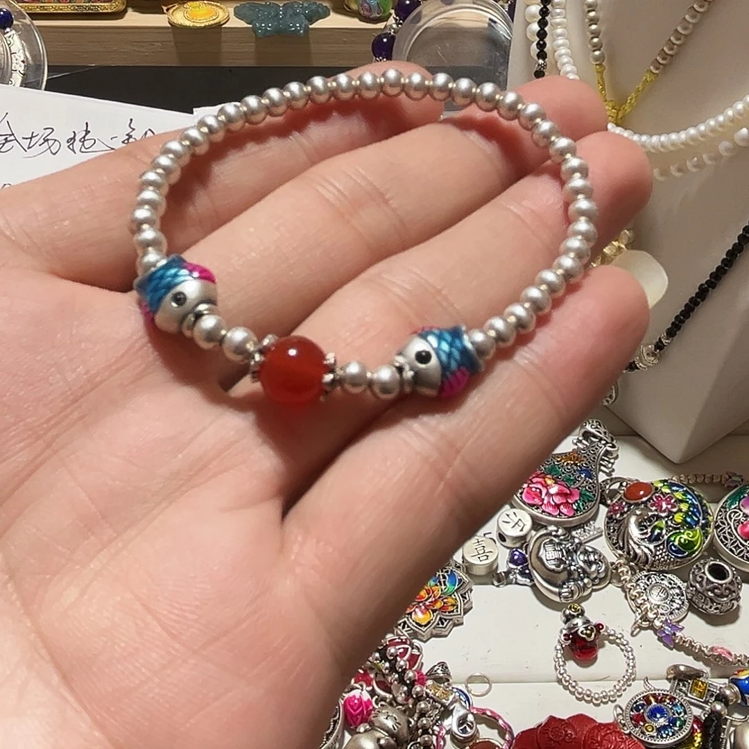 吊坠足银珐琅双鱼