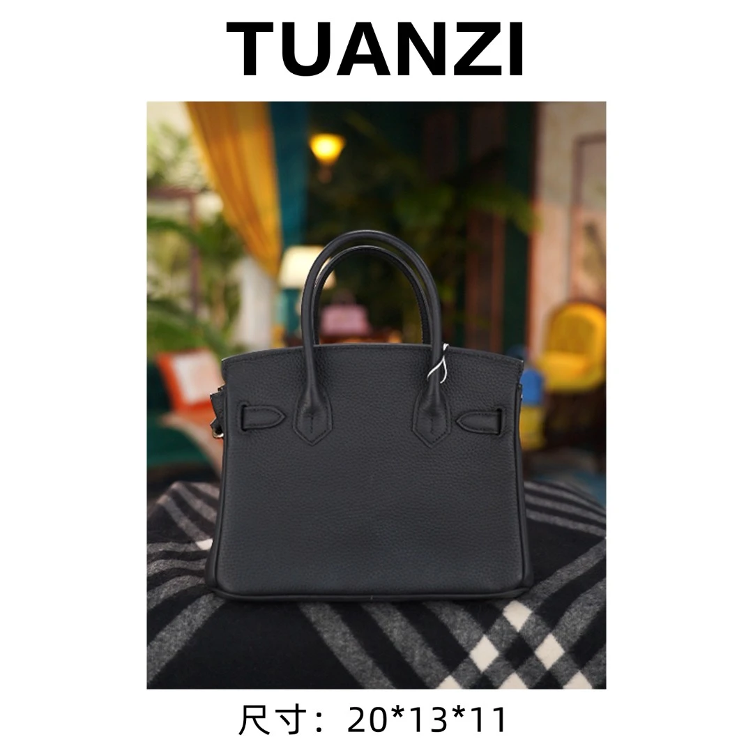 【20cm金扣】手提斜挎腋下TUAN′ZI定制真皮女包 XKY-6826-黑色